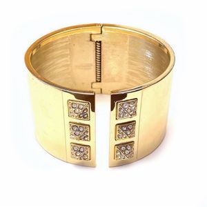 Victoria’s Secret Rhinestone Clamper Cuff Bracelet Gold Tone Adjustable